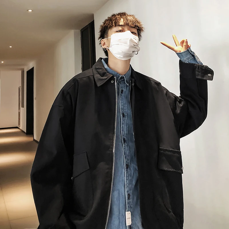 

2019 Spring And Autumn New Double Pocket Jacket Jacket Cotton Solid Color Wild Jacket Jacket Male Black / Pink / Green M-XL