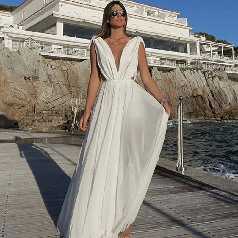 

Fuedage Summer Chiffon Sexy Dress Women 2019 White Sleeveless Maix Long Dress Split Nightclub Elegant Party Dresses Vestidos