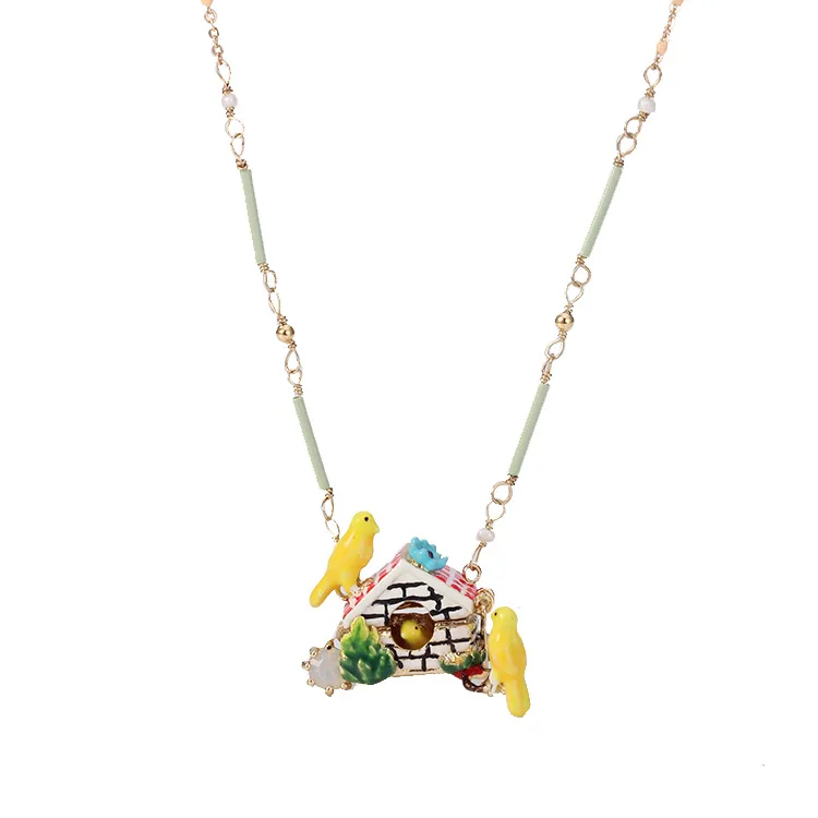 

colourful bird animal house necklace