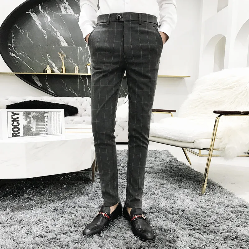 

Casual Men's Autumn New Suit Pants 28-34 Personality Gentleman Fashion Business Temperament Trousers Youth Plaid Solid Color