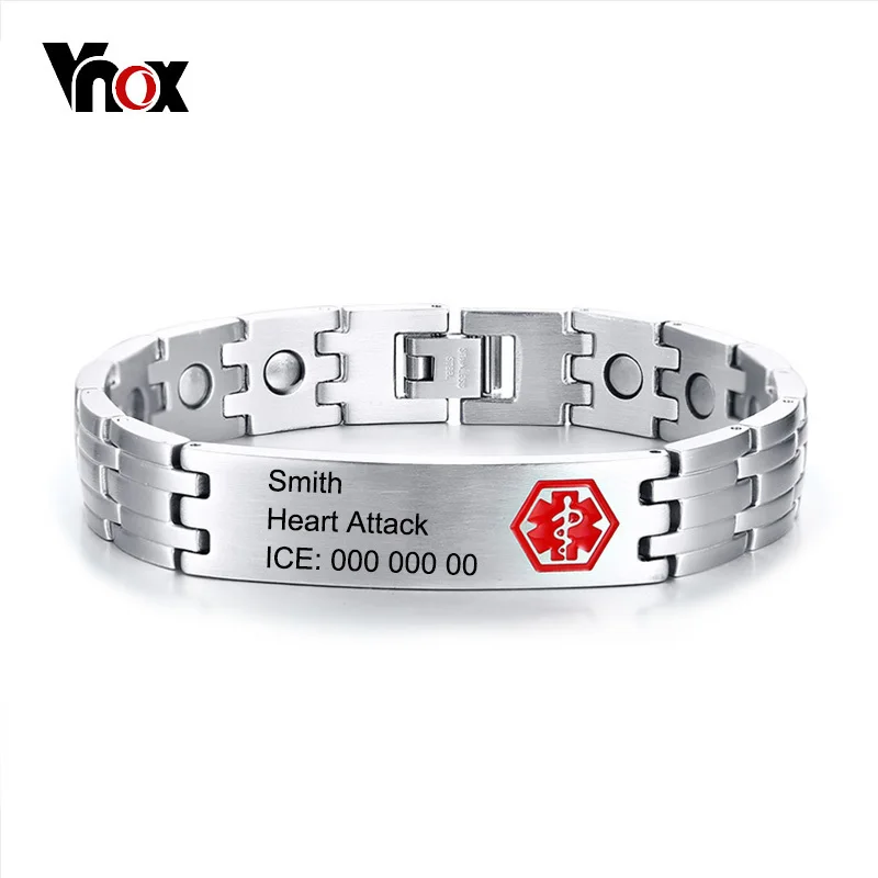 

Vnox Free Engraving Magnetic Bracelets for Men Medical Alert ID Tag Stainless Steel Emergency Reminder Casual Male Jewelry