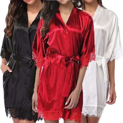 

Fashion Women Girls Sexy Short Sleeve lace Underwear Imitation Ice Silk Sleepwear Set Lady Nightgowns
