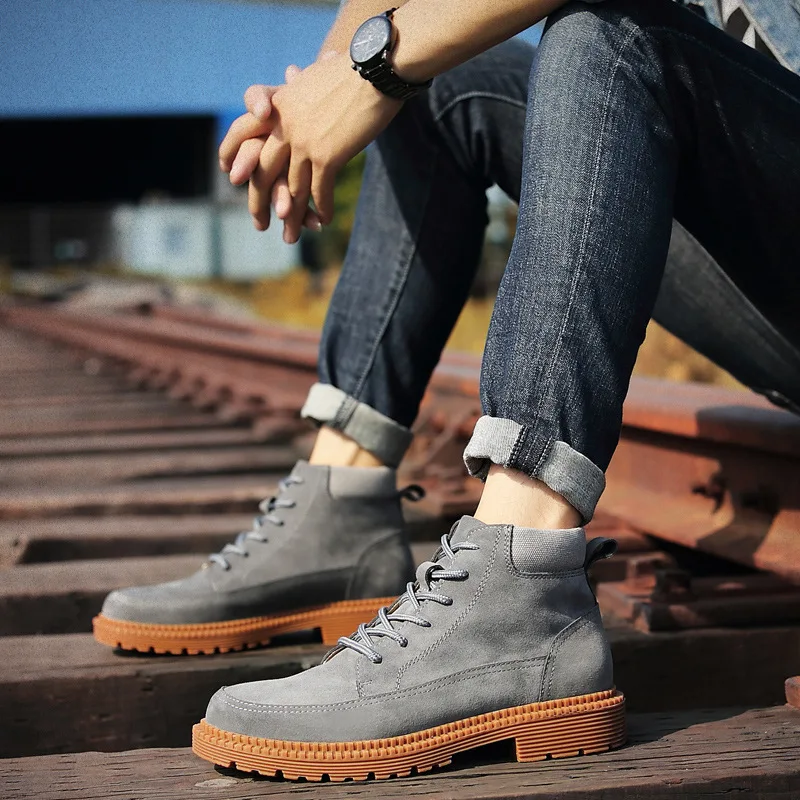 brown Chaussures Étanche black Air En Hombre Plein De 2018 Bottes gray Véritable Sécurité Beige Hiver Martin Cuir Hommes Zapatos Nouvelle Solide Tendance Hx7wPXqZZR