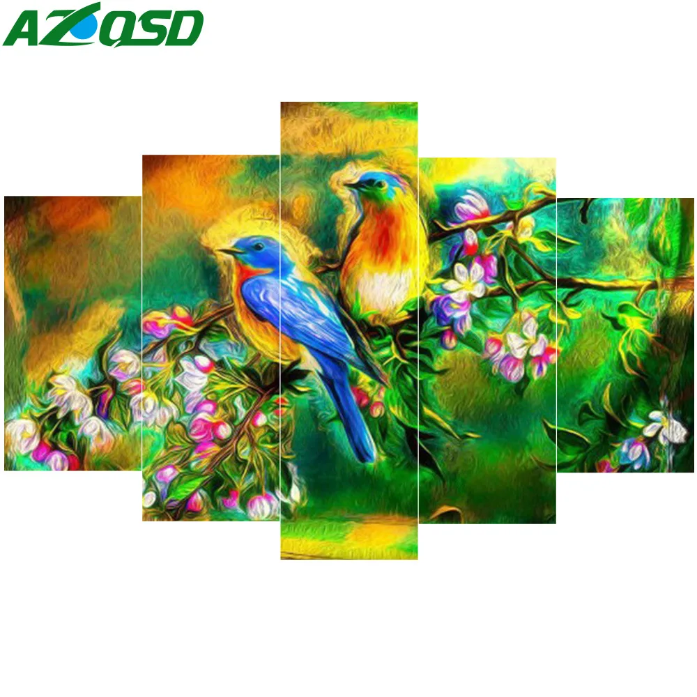 

AZQSD Full Square Diamond Painting Animal Diamond Embroidery Sale Bird Mosaic Multi-picture Combination Home Decor 5pcs/set