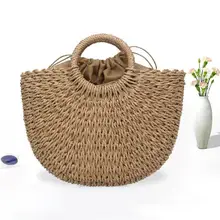 Летние пляжные портативные женские соломенные сумки через плечо, женские большие Повседневные вязаные ручные сумки с верхней ручкой, повседневные сумки для отдыха