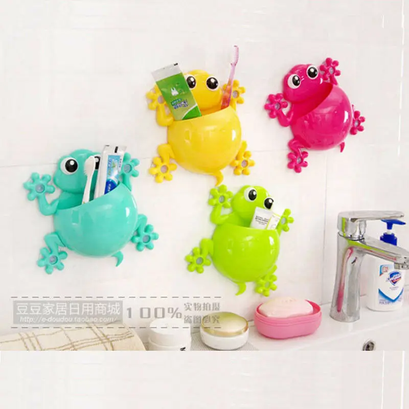 

UK Cute Animal Frog Silicone Toothbrush Holder Home Wall Bathroom Hanger Suction Storage Holders Home Storage & Organization