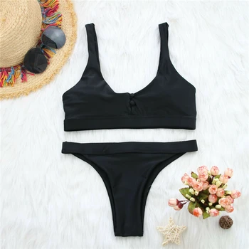 

Summer Swimwear Sexy Swimming Suit For Women Swimsuit Biquinis Feminino 2019 Brazilian Bikini Thong Bikini Solid Color Beachwear