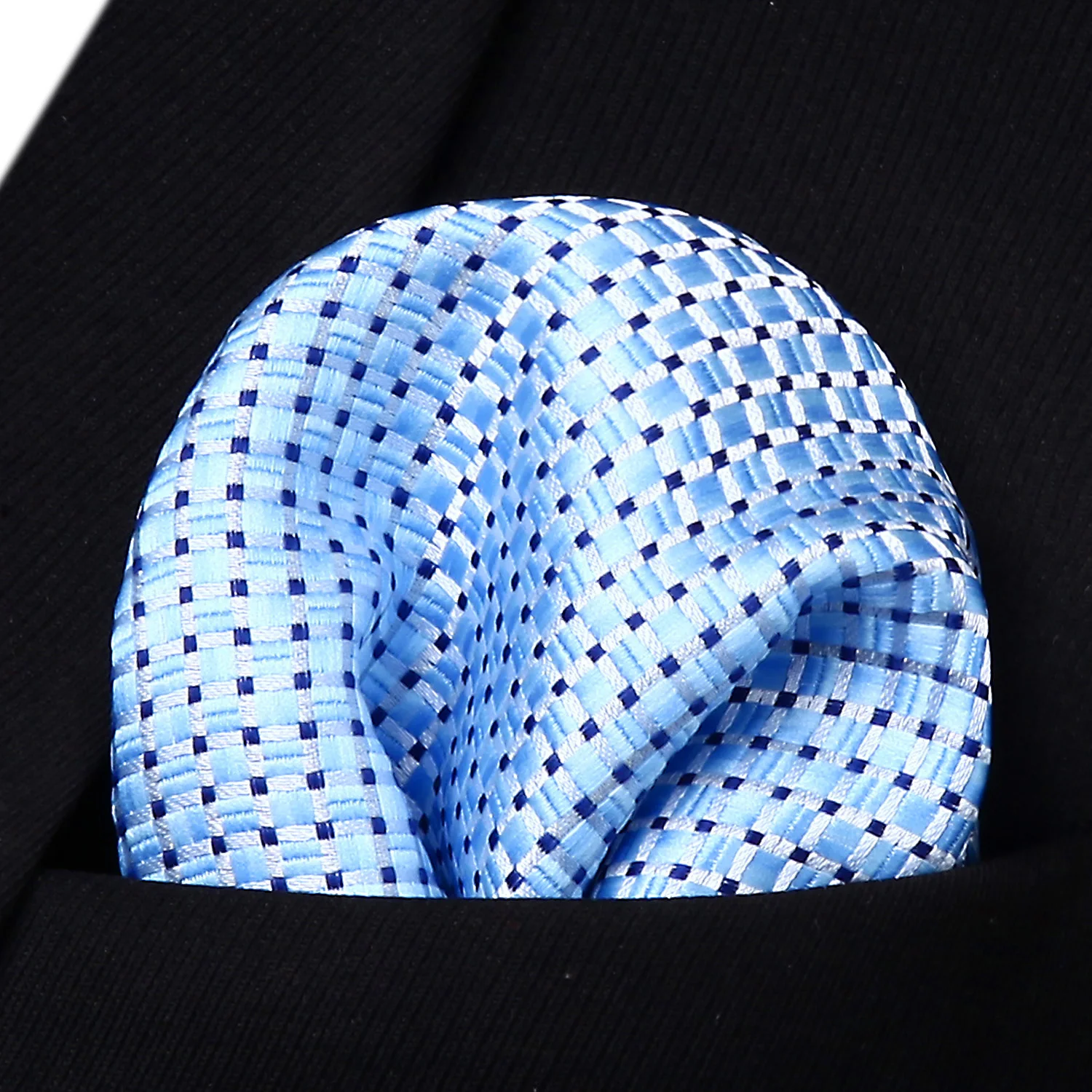  New Check Blue Color Mens Tie Woven Silk Necktie Handkerchief Set TC630B8S Party Wedding Classic Fa