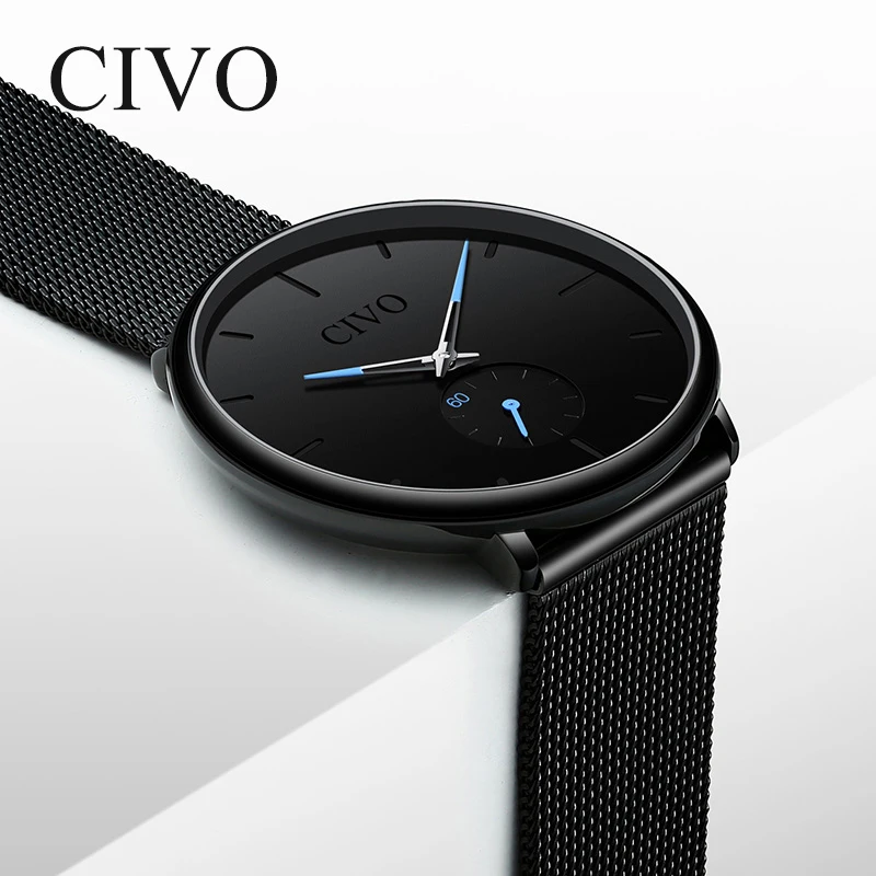 

2019 CIVO Top Brand Mens Watches Reloj Hombre Luxury Wristwatch Mens Stainless Steel Ultra Thin Classic Quartz Men's Watch Clock