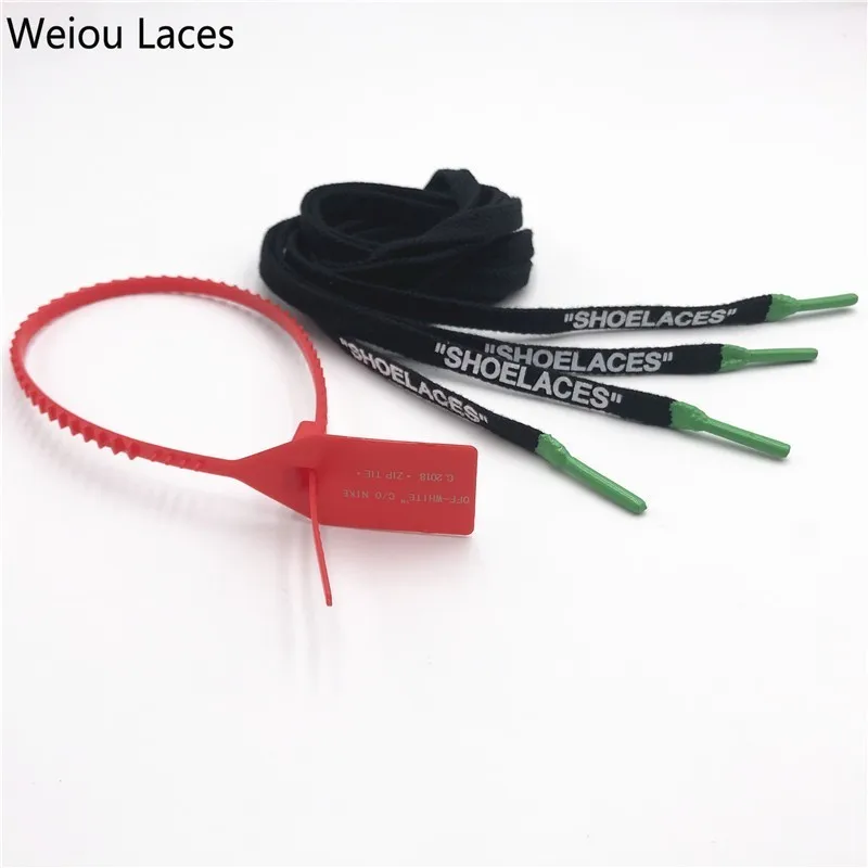 Weiou OW подписано совместно хлопок плоские печатные "шнурки" с силиконовыми наконечниками Шелкография шнурки для обуви белый черный для кроссовок подарок