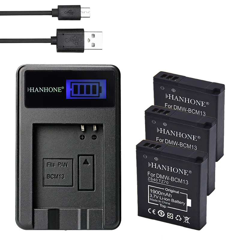 3 шт. 1900 мАч DMW-BCM13 DMW-BCM13E батарея + ЖК-зарядное устройство для Panasonic Lumix ZS30 TZ70 TZ37 ZS50 ZS40
