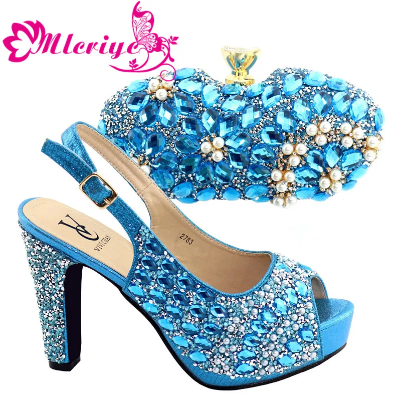 

Italian Shoes with Matching Bag Set Decorated with s.blue-2783 African Shoes and Bags Matching Set Elegant Italian Women Pumps