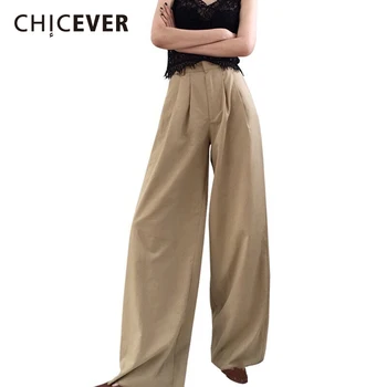 

CHICEVER 2020 Spring Trousers For Women Wide Leg Pants Female High Waist Zipper Pocket Loose Big Size Casual Female Pants New