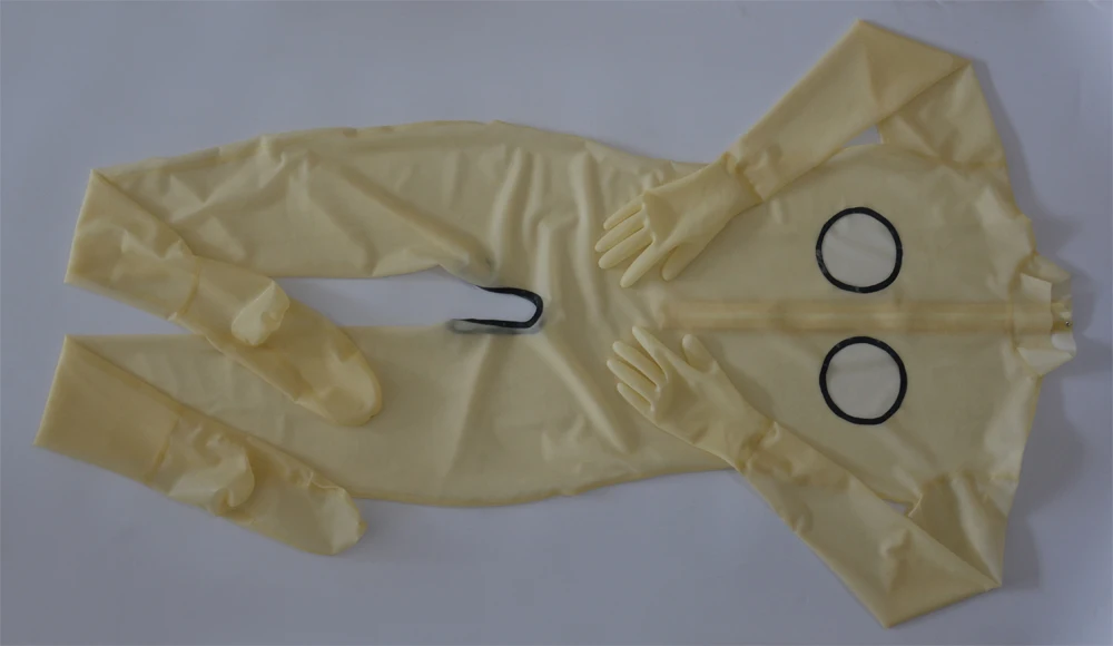 

Nature Latex Crotchless Bodysuit Nature Transparent Rubber Costumes with Gloves&Socks Open Bust Catsuit for Club Party Wear