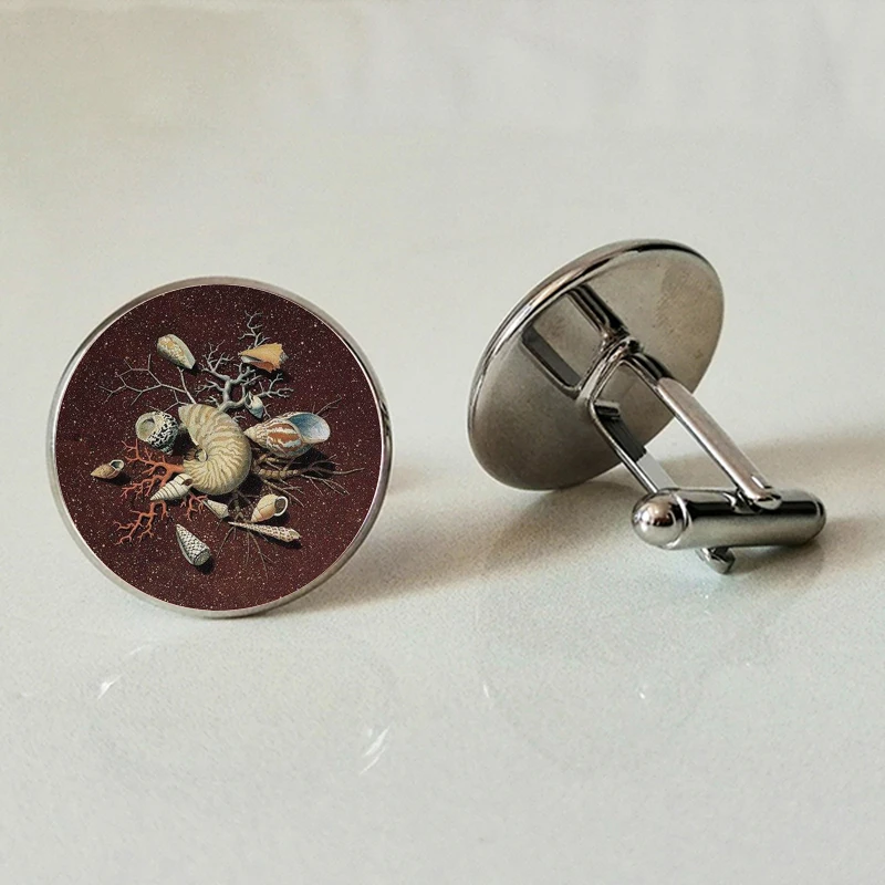 Art Shell and coral branch Glass Cufflinks Business Shirt Handmade Personality Photo Private Custom | Украшения и аксессуары