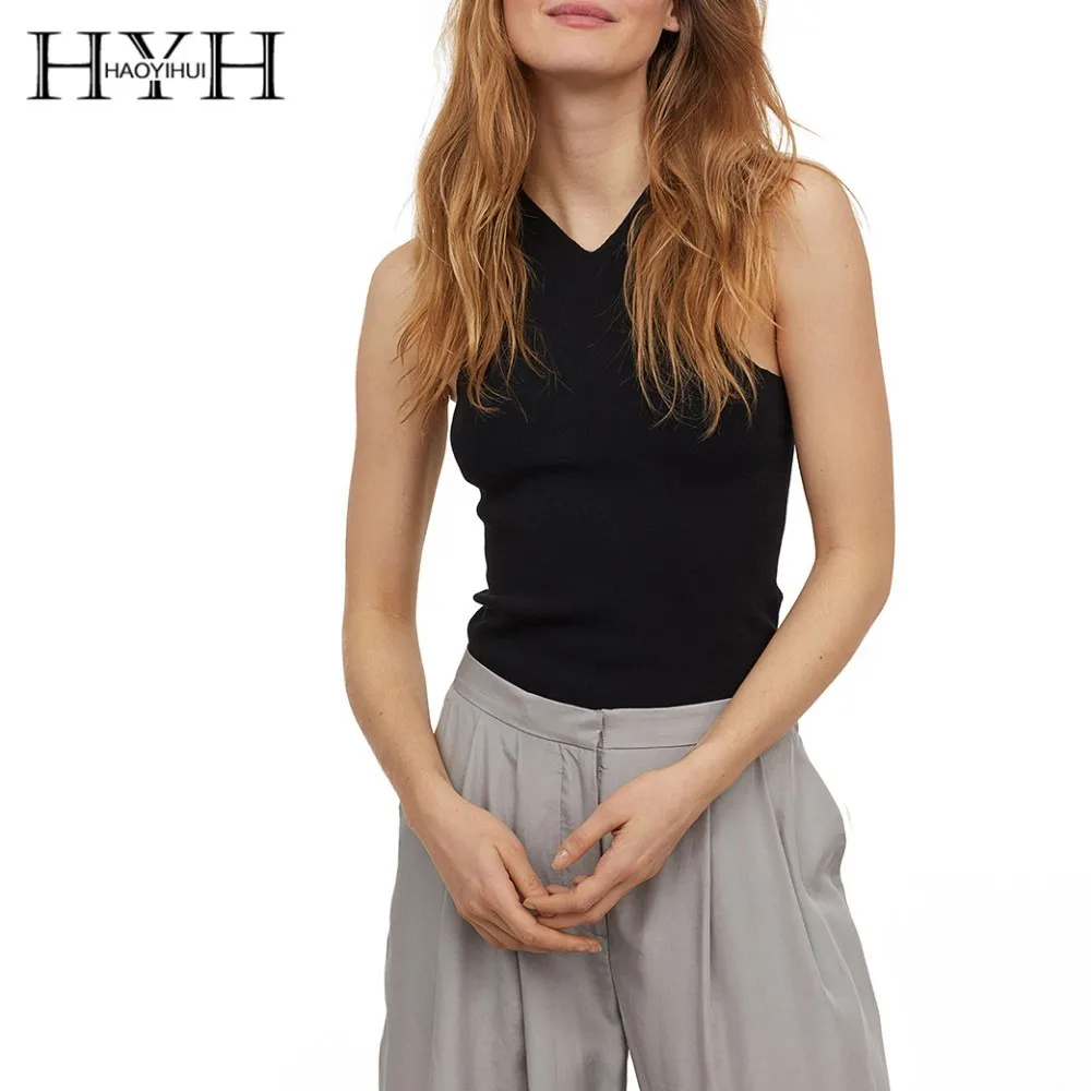 

HYH Haoyihui 2019 Simple Sexy Top Basic V-neck Type Work Slim Bottoming Vest New Arrival T-shirt