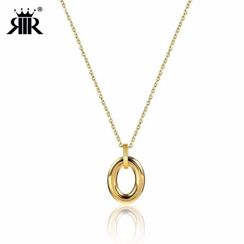 

RIR Tiny Oval Necklace Stainless Steel Delicate Love Round Oval Collar Necklace Dainty Necklace For Women