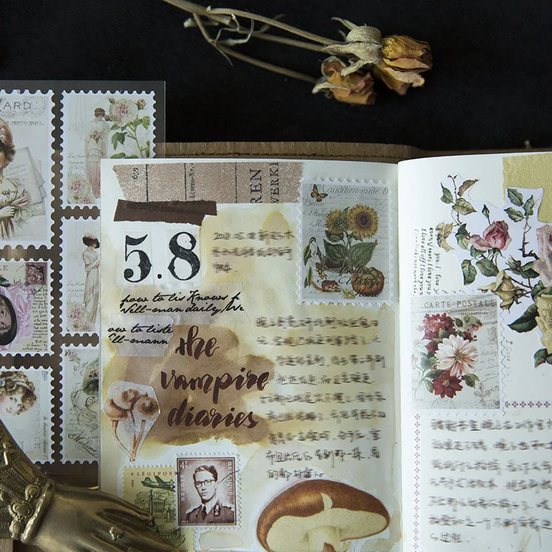 

3Sheets Retro Stamp Stickers Kawaii Girls Flower Stationery Stickers Adhesive Seal Label Stickers For Scrapbooking Decorative