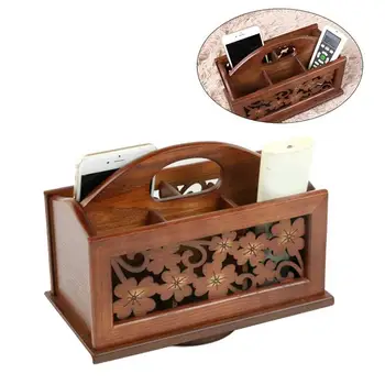 

Wooden Carved TV Remote Controller Storage Box Home Office Desktop Organizer Storage Box (Archaize Color)