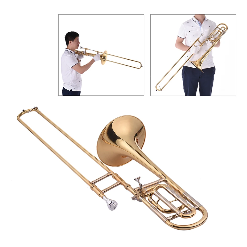 Muslady Trombone промежуточный Bb плоский Tenor Slide Trombone с F насадкой с мундштуком чехол перчатки, Чистящая салфетка