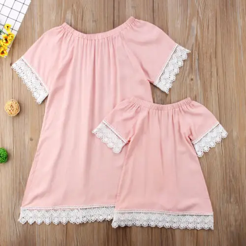 

Summer Family Matching Dresses Mother &Daughter Women Girl Lace Dress Vestidos Princess Wedding Party Loose Sundress Clothes