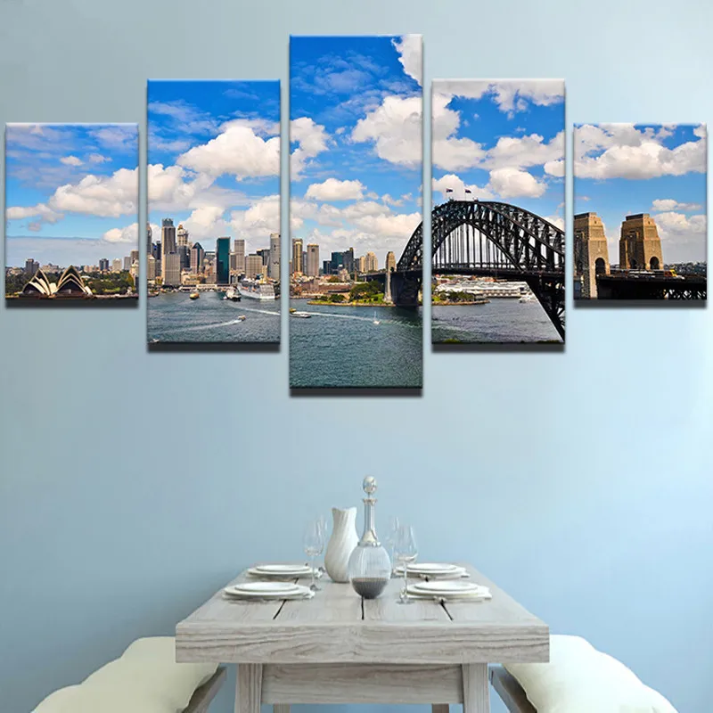 

Modular Canvas Paintings Wall Art Home Decor 5 Pieces Sydney Harbour Bridge Landscape Pictures For Living Room HD Prints Poster