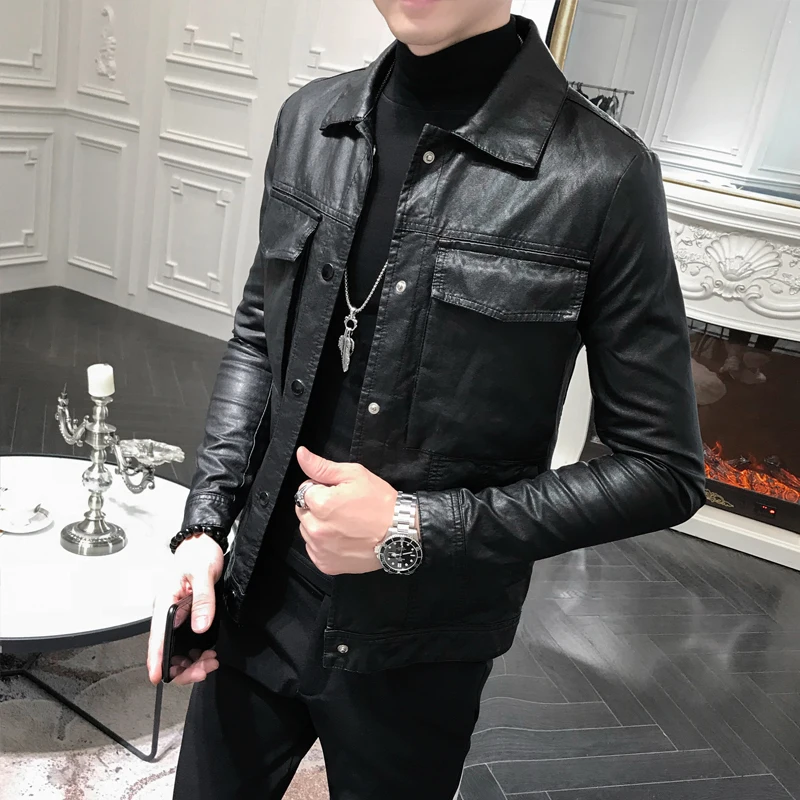 2018 Autumn Winter PU Leather Clothing Male Leather Self-cultivation Short Fund Loose Coat men jaket bomber Free shipping 2018 Autumn Winter PU Leather Clothing Male Leather Self-cultivation Short Fund Loose Coat men jaket bomber Free shipping