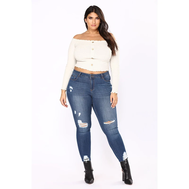 

JRNNORV 2018 Jeans Womens Elastic Skinny Denim Long Pencil Pants Plus Size Woman Hole Jeans Camisa Feminina Lady Fat Trousers