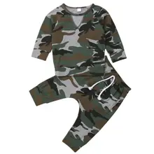 Модный костюм для новорожденных мальчиков камуфляжные топы с длинными рукавами, футболка и штаны, комплект одежды
