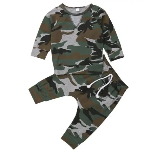 

Fashion Newborn Kids Baby Boys Costume Camouflage Long Sleeve Tops T-Shirt Pants Outfits Set