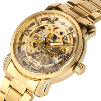 

Mens Skeleton Transparent Automatic Mechanical Watches Vintage Style Gold Mechanical Watch Luxury Top Brand Men Clock Saati