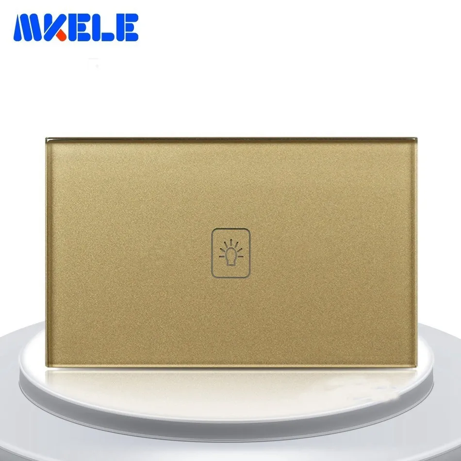 

US Standard Touch Switch 1 Gang 1 Way Gold Crystal Glass Panel Light Switch Touch Screen Wall Switch Wall Socket For Lamp