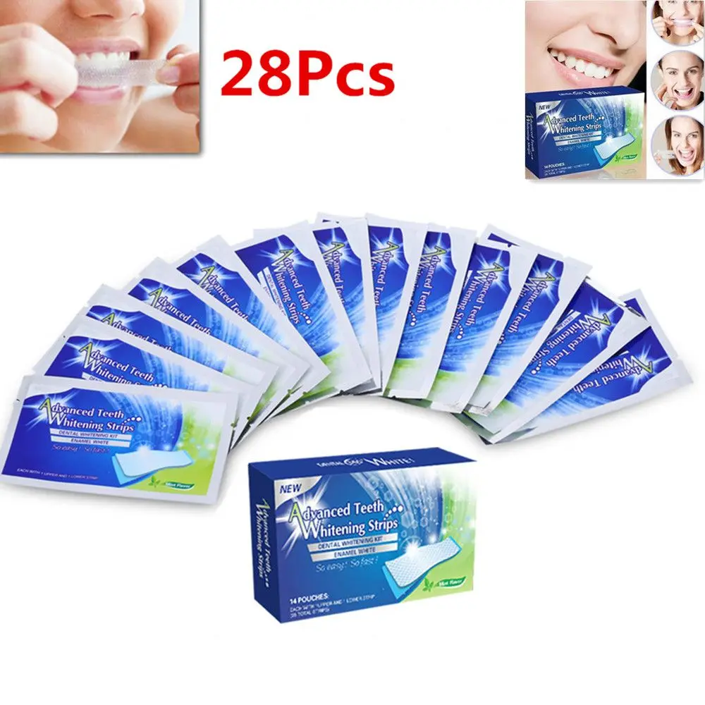 

28Pcs/14Pair Double Elastic Oral Dentist White Teeth Whitening Strips Dental Kit Veneers Tooth Whitener Lamp Beauty