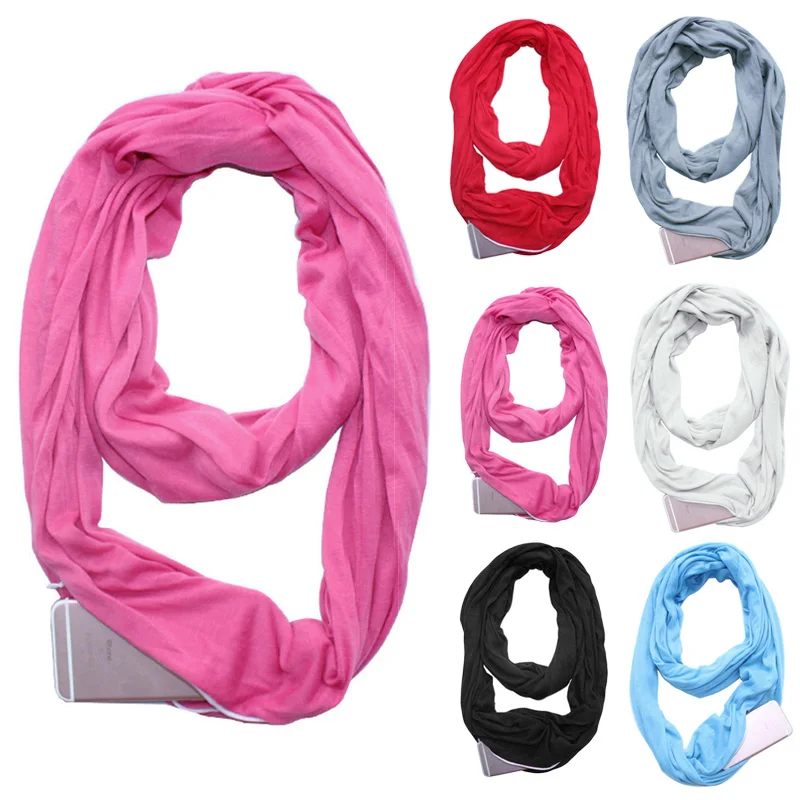 Women Infinity Scarf with Pocket Pattern Cable Ring Scarf Women's Soft