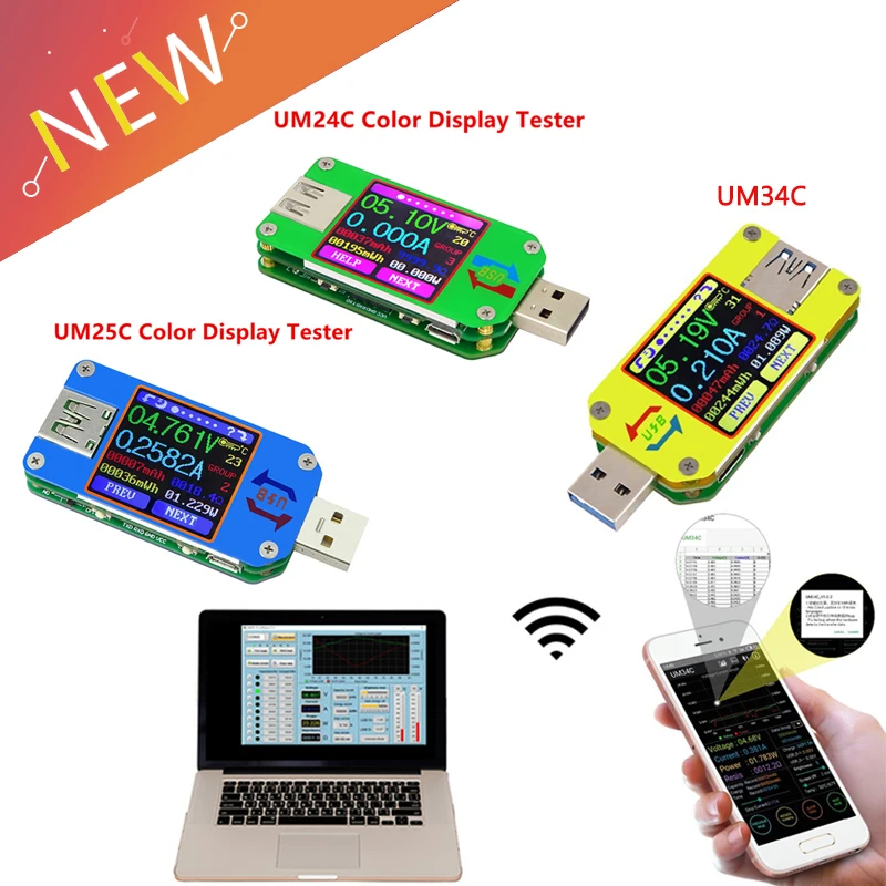Цветной ЖК-дисплей UM34/UM34C UM24/UM24C UM25/UM25C USB тестер напряжения измеритель тока