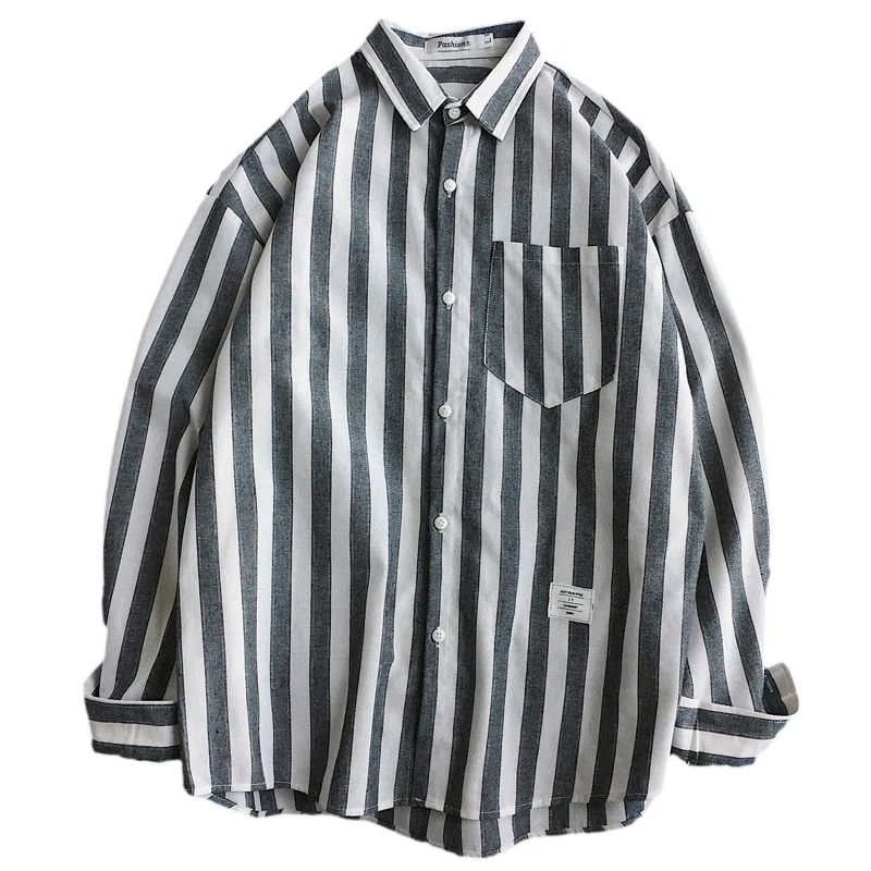 

2019 Spring New Man Long Sleeve men Shirt Stripe Trend Fashion streetwear mens shirts casual slim fit plus size