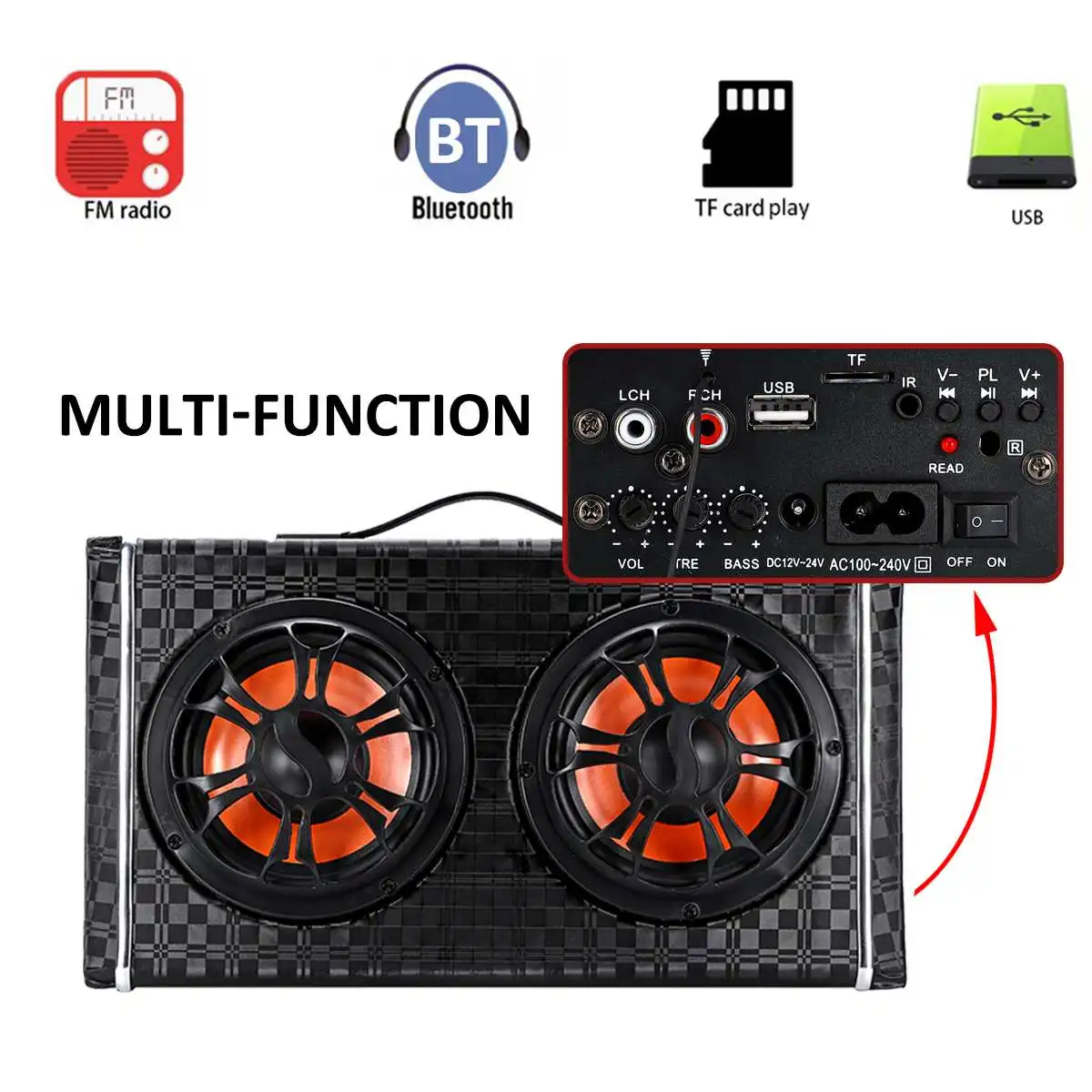 6 pulgadas DC 12 V/24 V inalámbrico bluetooth coche estéreo amplificador Subwoofer altavoz AC 100-240 V altavoces de Radio FM de Audio para el hogar 6 pulgadas DC 12 V/24 V inalámbrico bluetooth coche estéreo amplificador Subwoofer altavoz AC 100-240 V altavoces de Radio FM de Audio para el hogar