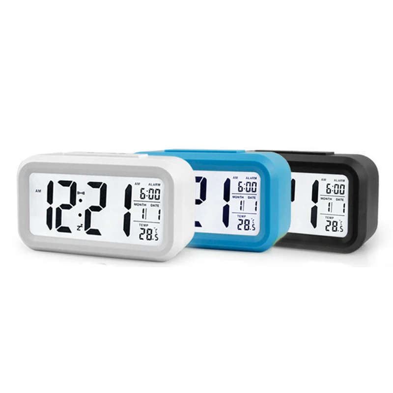 

Konesky 3 Color Smart Alarm Clock For Student Month Date Day Display LCD Light Sensor Snooze Desktop Clock Kids Table Clock