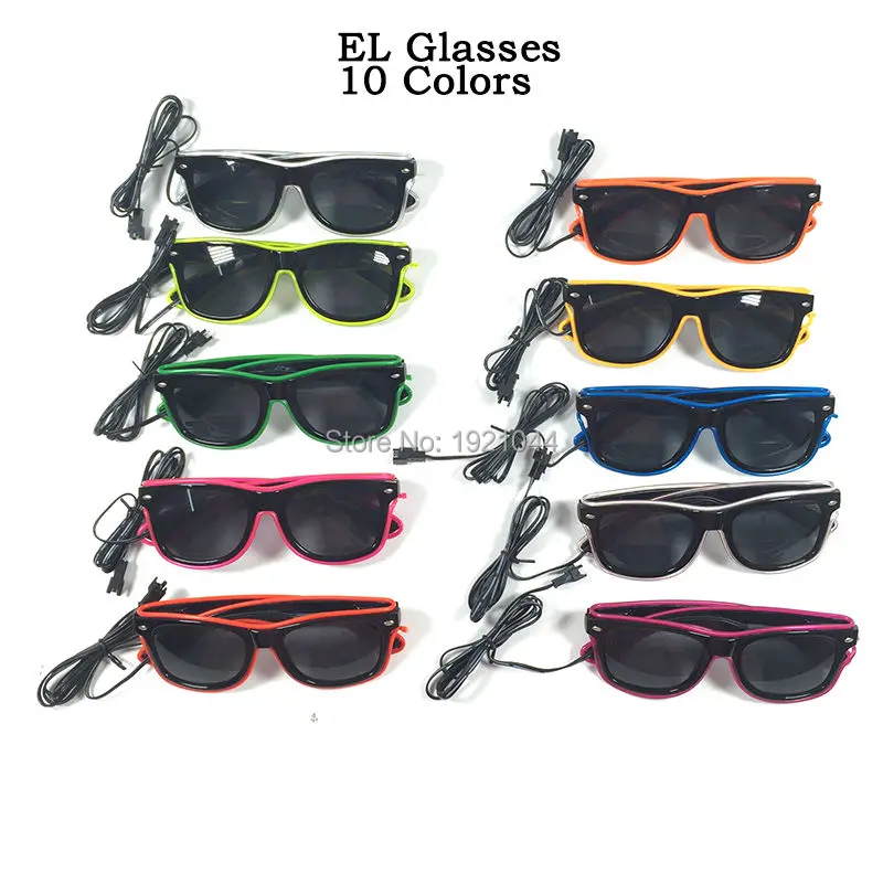 

Hot EL Glasses with Black Lens 23pcs/pack 10 Colros Select Neon Light LED Light up Gllasses Glow Party Decorative Glasses