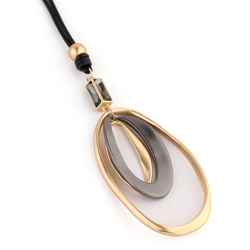 

Three Oval Alloy Pendant Long Necklace Bohemian Statement Necklace Party Gifts For Women bijoux femme