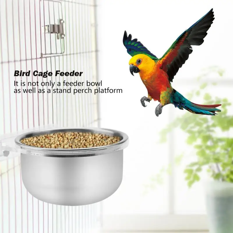 New Style Bird Cage Food Water Feeder Bowl With Rack Pet Bird Parrot