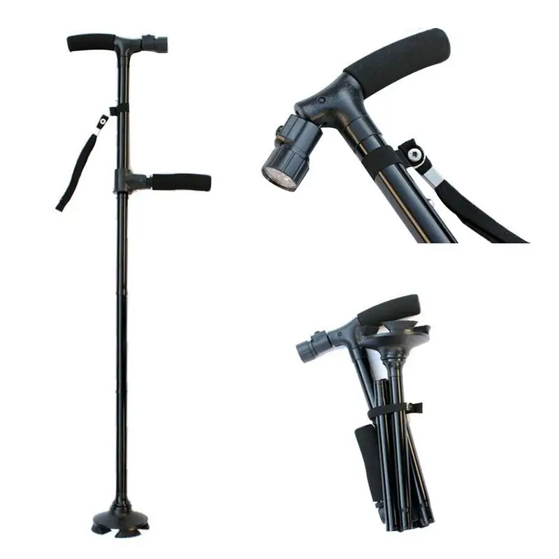 

New LED Light Foldable Cane Elderly Crutch Aluminum Alloy Cane TV Elderly Small Four-legged Cane