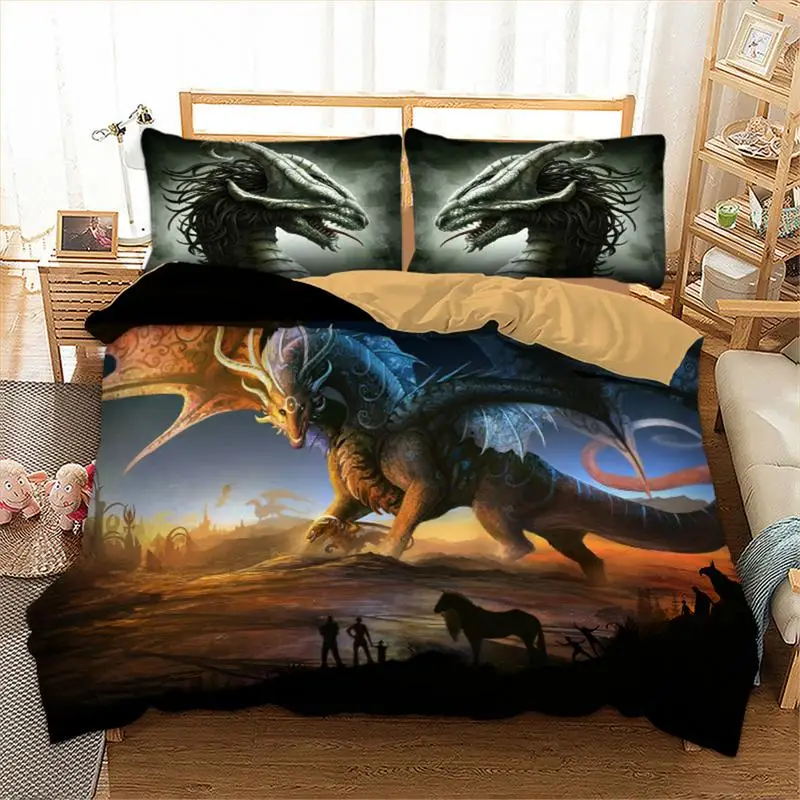 

Novelty Type Dinosaur Bedding Three-piece Suit 3D Printed Pattern Soft And Comfortable Breathable Quilt Cover Pillowcase