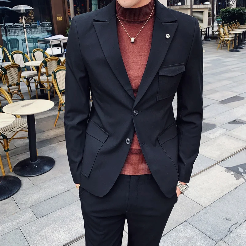 

2019 Suits Mens Smoking Slim Fit Gray Black Mens Blazer With Pants Latest Coat Pants Designs Vestidos Elgantes Para Hombre