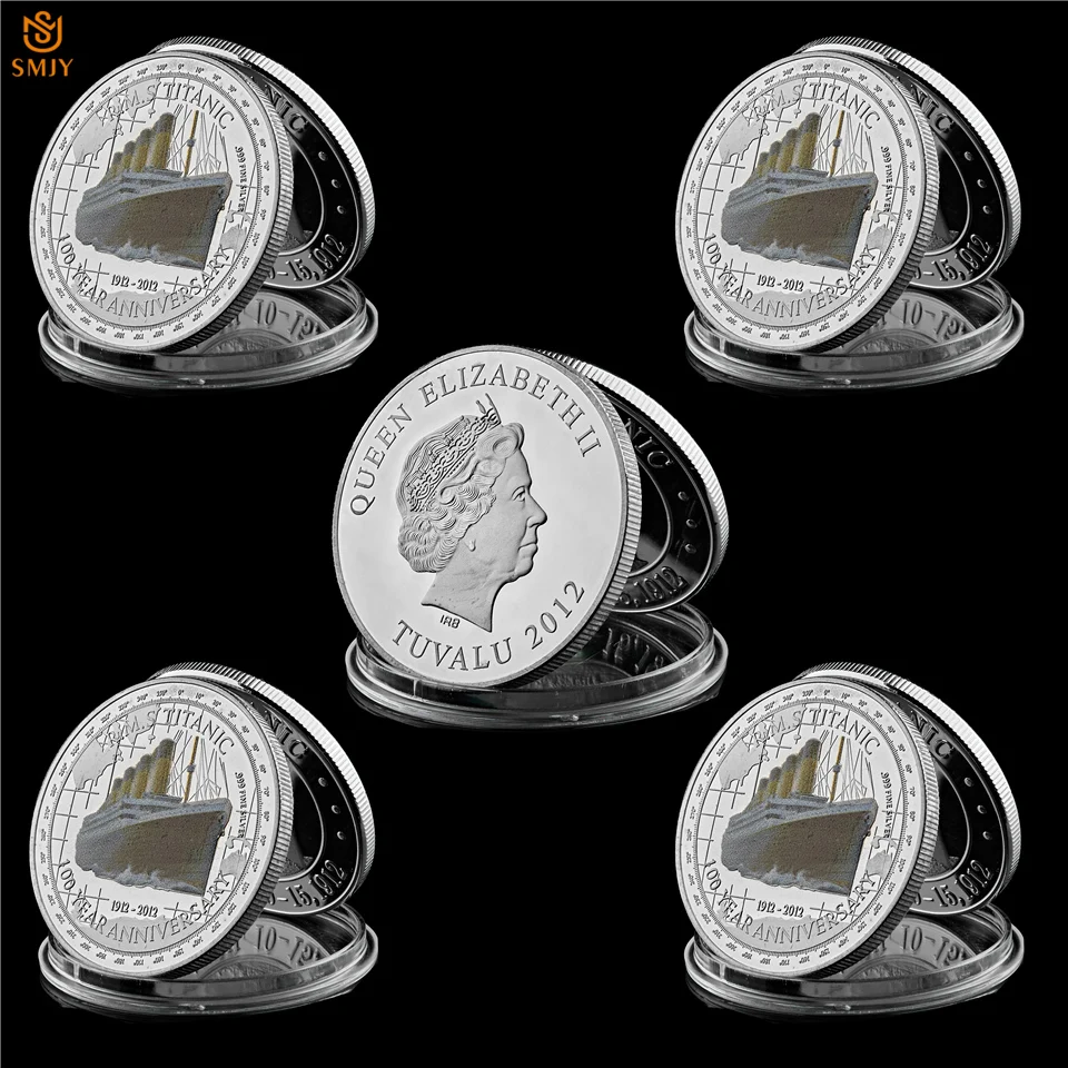 

5Pcs Elizabeth II 1912 Titanic Victims Tragedy 100th Anniversary Memories Of Rms Silver Plated Metal Challenge Coins