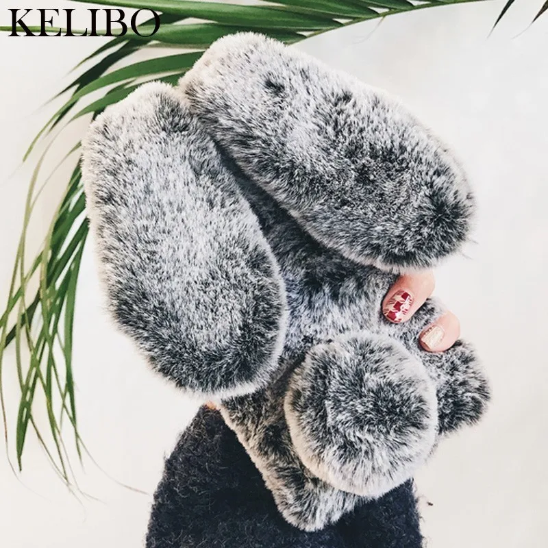 

Fluffy Rabbit Fur Silicone Phone Cases For xiaomi redmi Pocophone F1 5 6 8 6X 8SE Plus Note 5 5a 6 Case Bling Back Cover Shell
