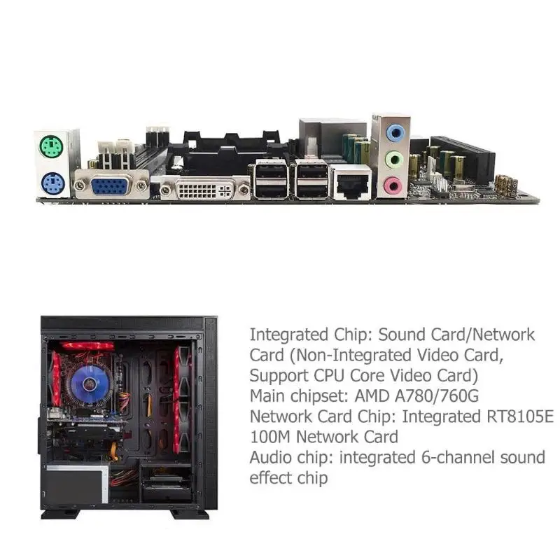 

1set A780 PC Desktop Computer Motherboard 780G DDR3 Dual Channel AM3 RT8105E 100M-Ethernet Network Card Mainboard dropshipping