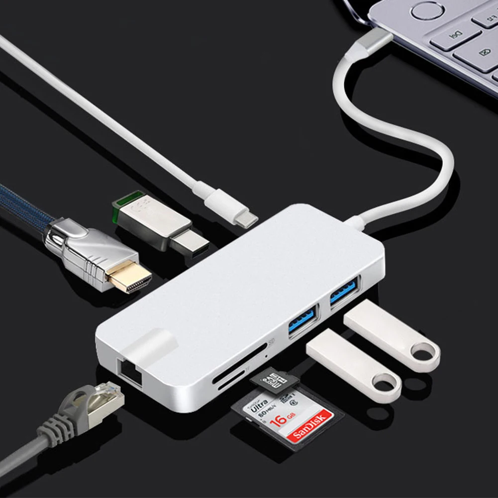 

8 In 1 For SD TF Card Laptop Data Transfer Lightweight Portable USB C Hub HDMI Power Adapter Computer Accessories Video Output