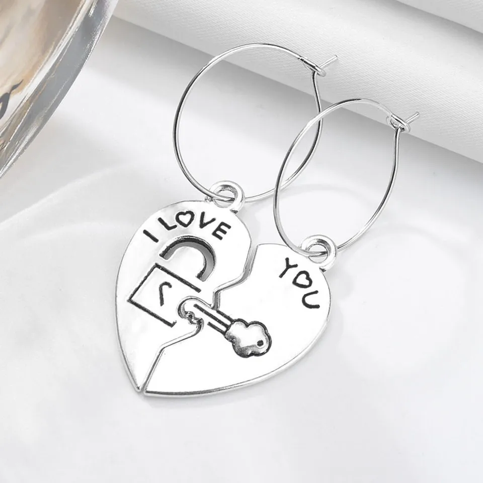 

Beautiful Custom Sliver Flatten Heart Earrings Women Trendy High Quality I Love You Letters For Women Wedding Earrings