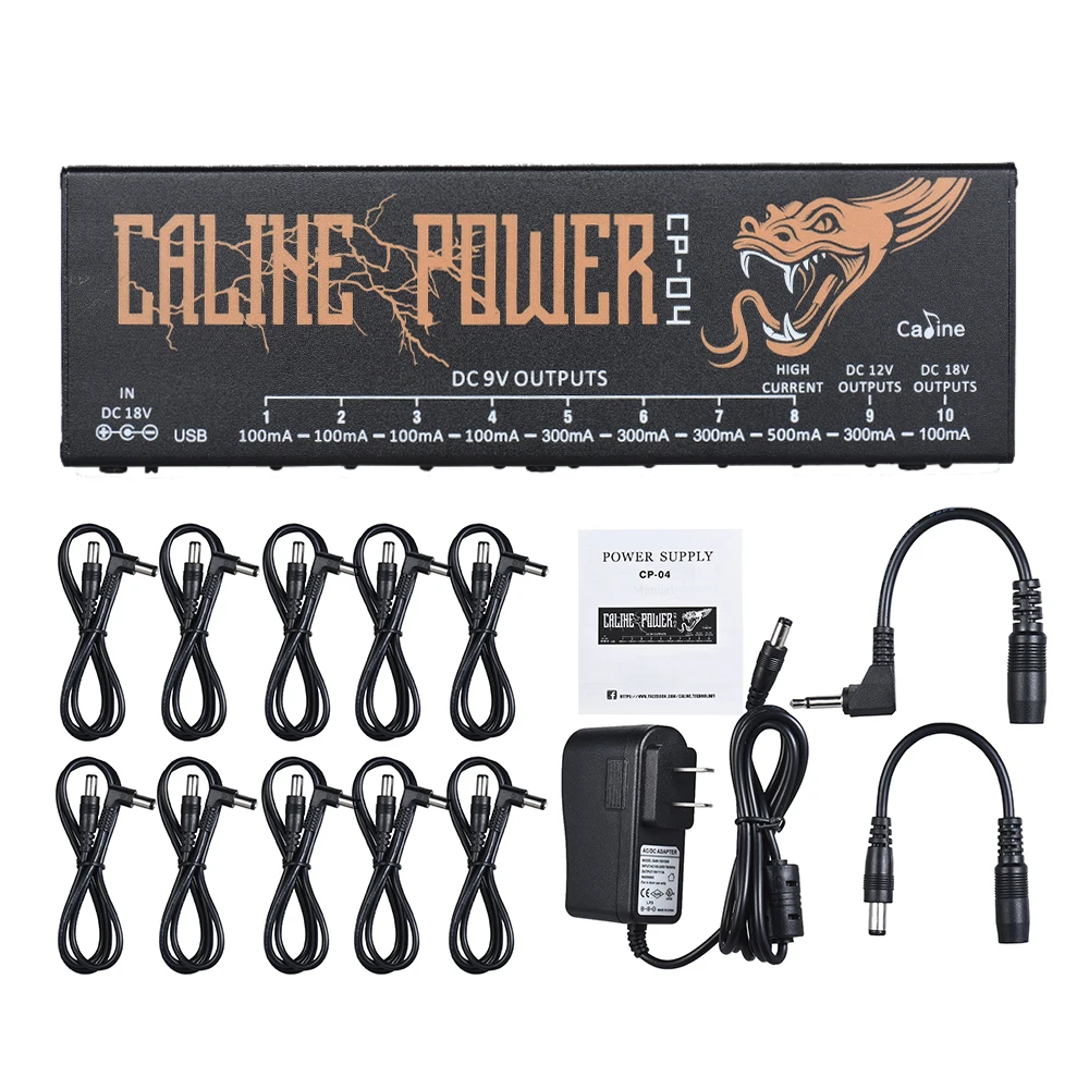 

Caline CP-04 Guitar Effect Power Supply Station Distributor 10 Isolated DC Outputs for 9V/ 12V/ 18V Guitar Effect Pedal with USB